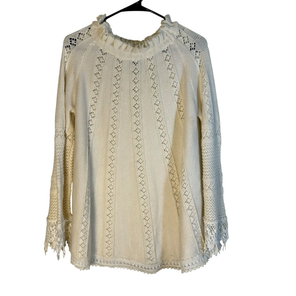 POL Size S Ivory Nylon Rabbit Blend Pullover High Neck Sweater Crochet Knit Boho